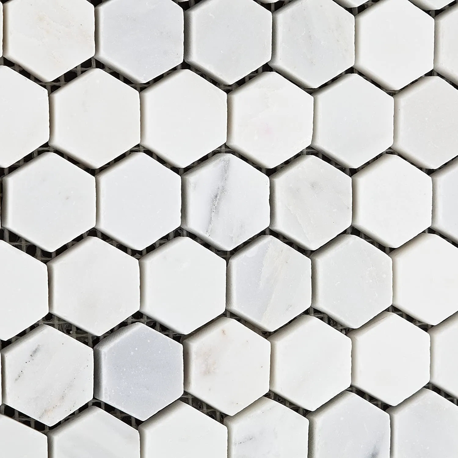 White Marble Hexagon 1x1 POLISHED Mosaic Tiles on 12x12 Sheet LOT of 5 SHEETS