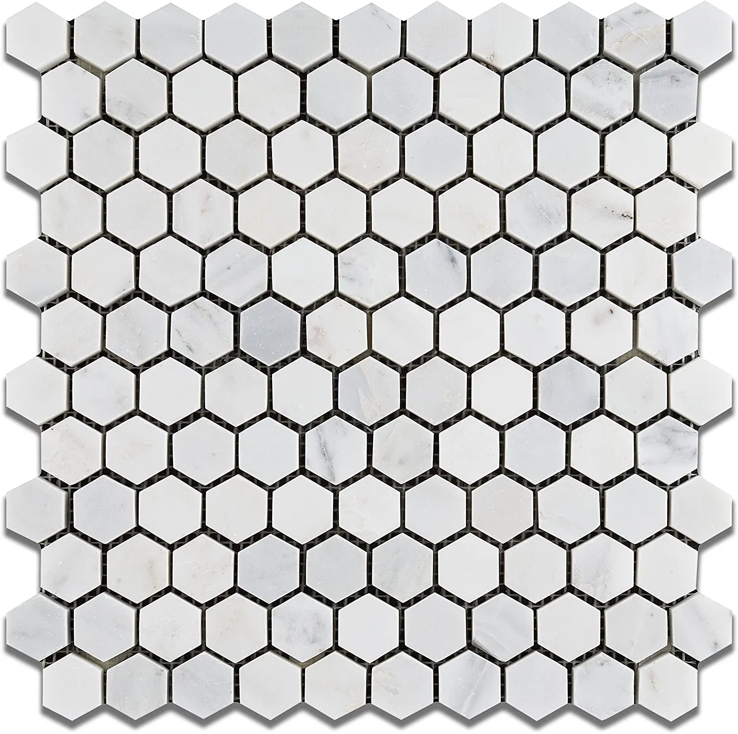 White Marble Hexagon 1x1 POLISHED Mosaic Tiles on 12x12 Sheet LOT of 5 SHEETS