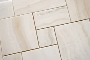 White Onyx OPUS Mini Pattern Mosaic Tile, Vein-Cut, Polished - 1 full sheet