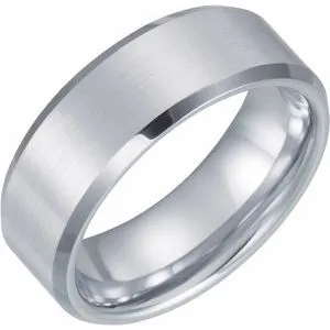 White Tungsten 8 mm Satin & Beveled-Edge Band Size 12
