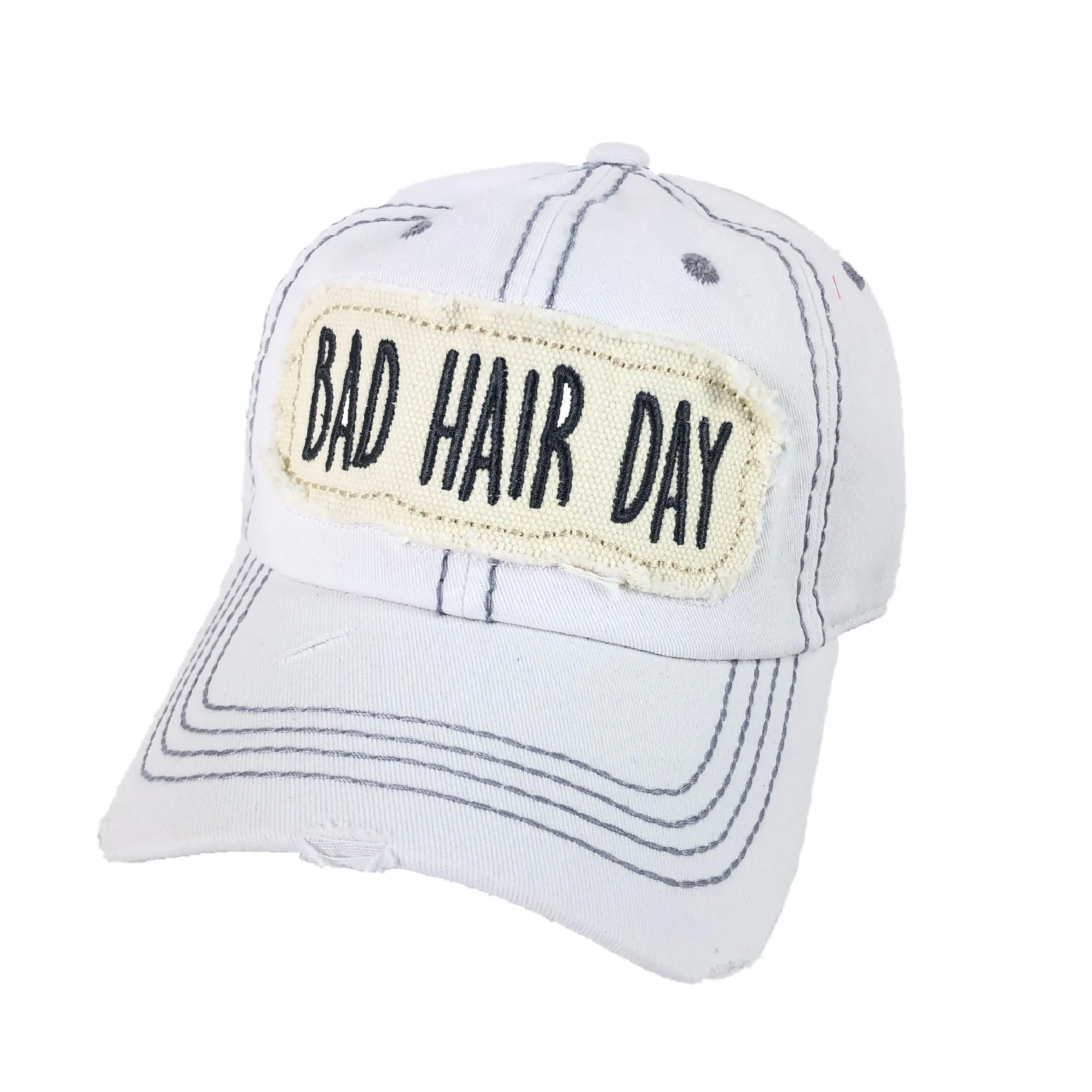 White Washed Distressed "Bad Hair Day" Hat