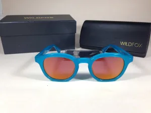 Wildfox Smart Fox Deluxe Turks Sunglasses Square Blue Frame Orange Pink Mirror Lens