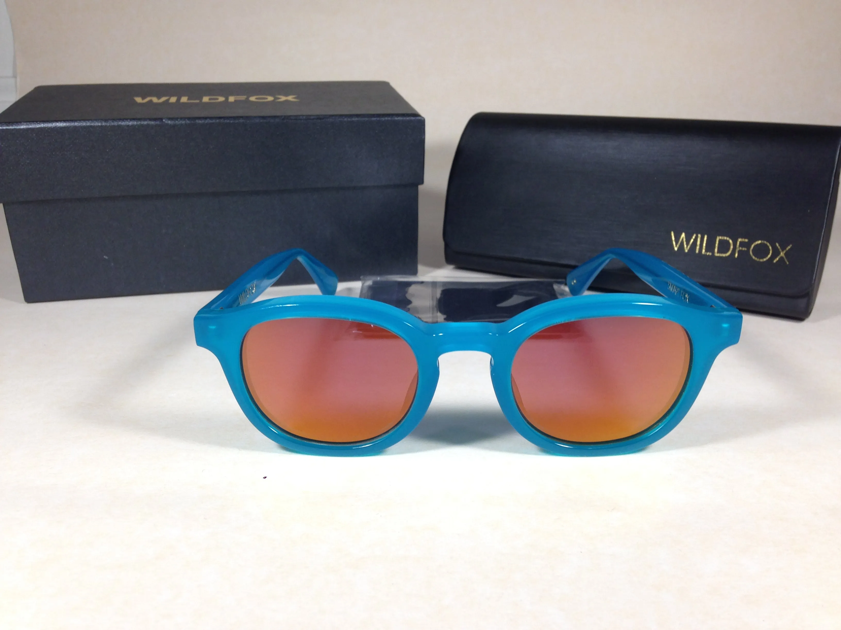Wildfox Smart Fox Deluxe Turks Sunglasses Square Blue Frame Orange Pink Mirror Lens