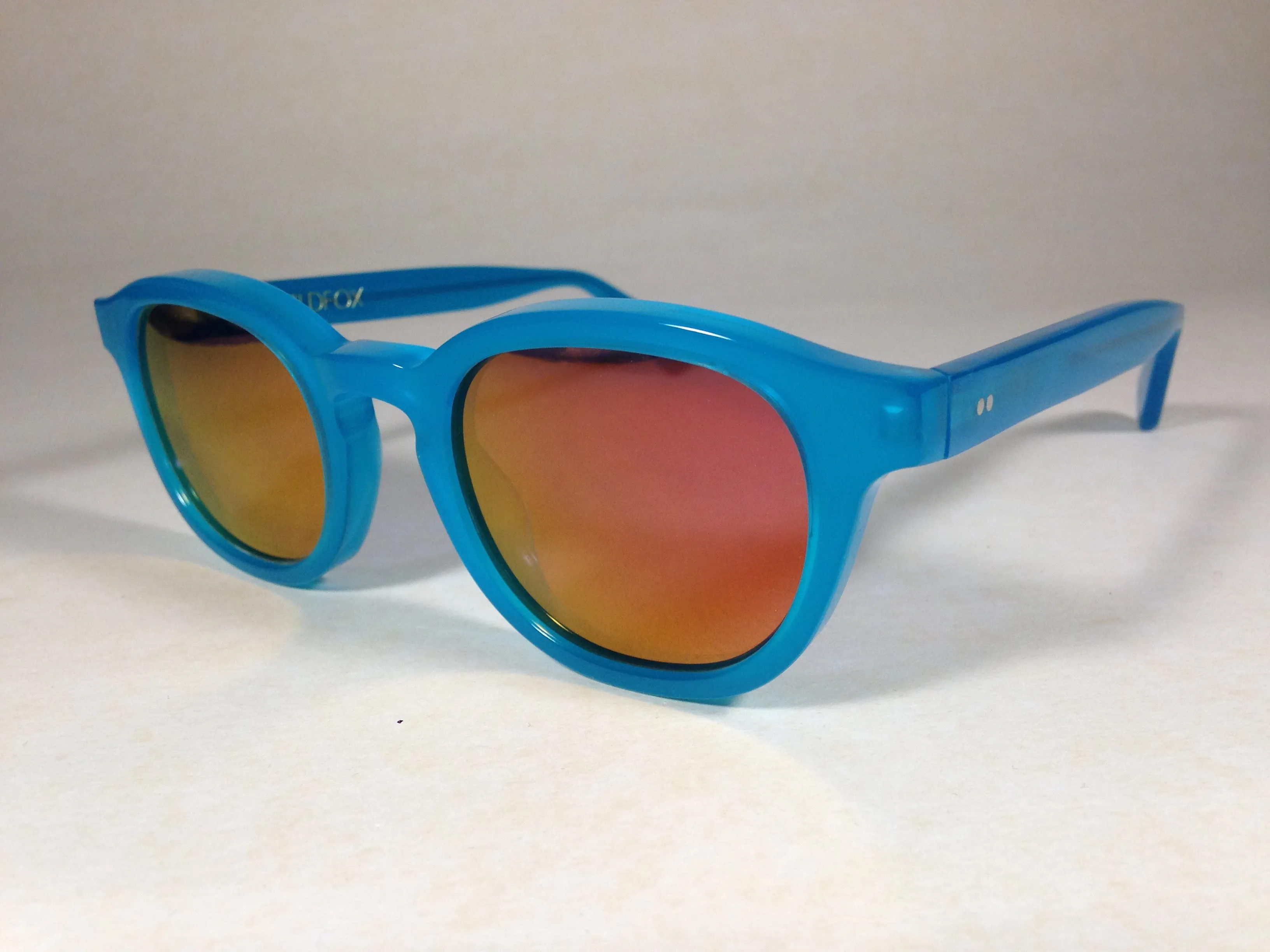 Wildfox Smart Fox Deluxe Turks Sunglasses Square Blue Frame Orange Pink Mirror Lens