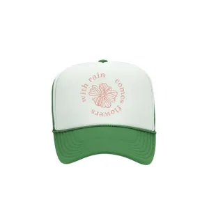 With Rain Comes Flowers Trucker Hat in Green