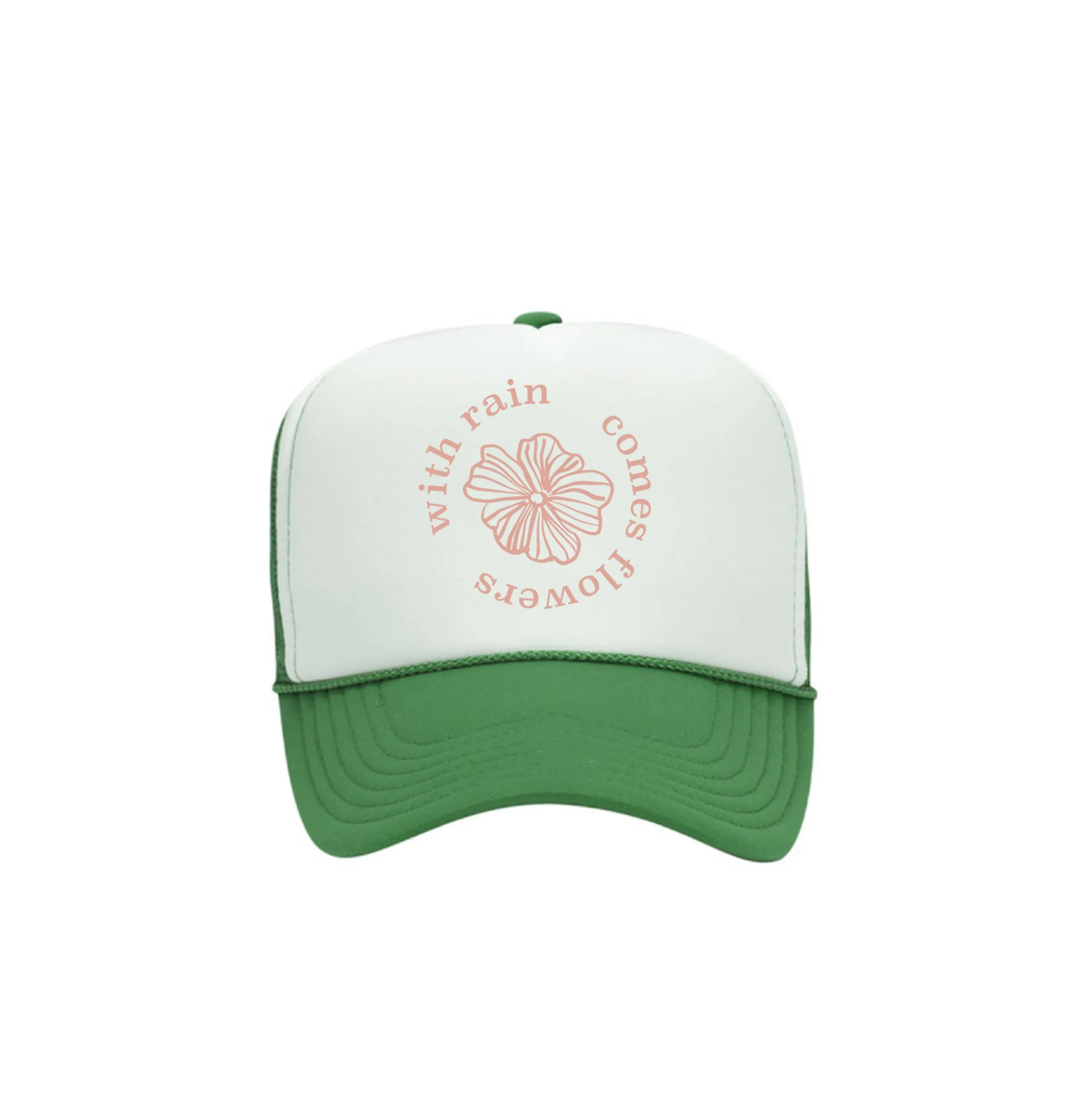 With Rain Comes Flowers Trucker Hat in Green