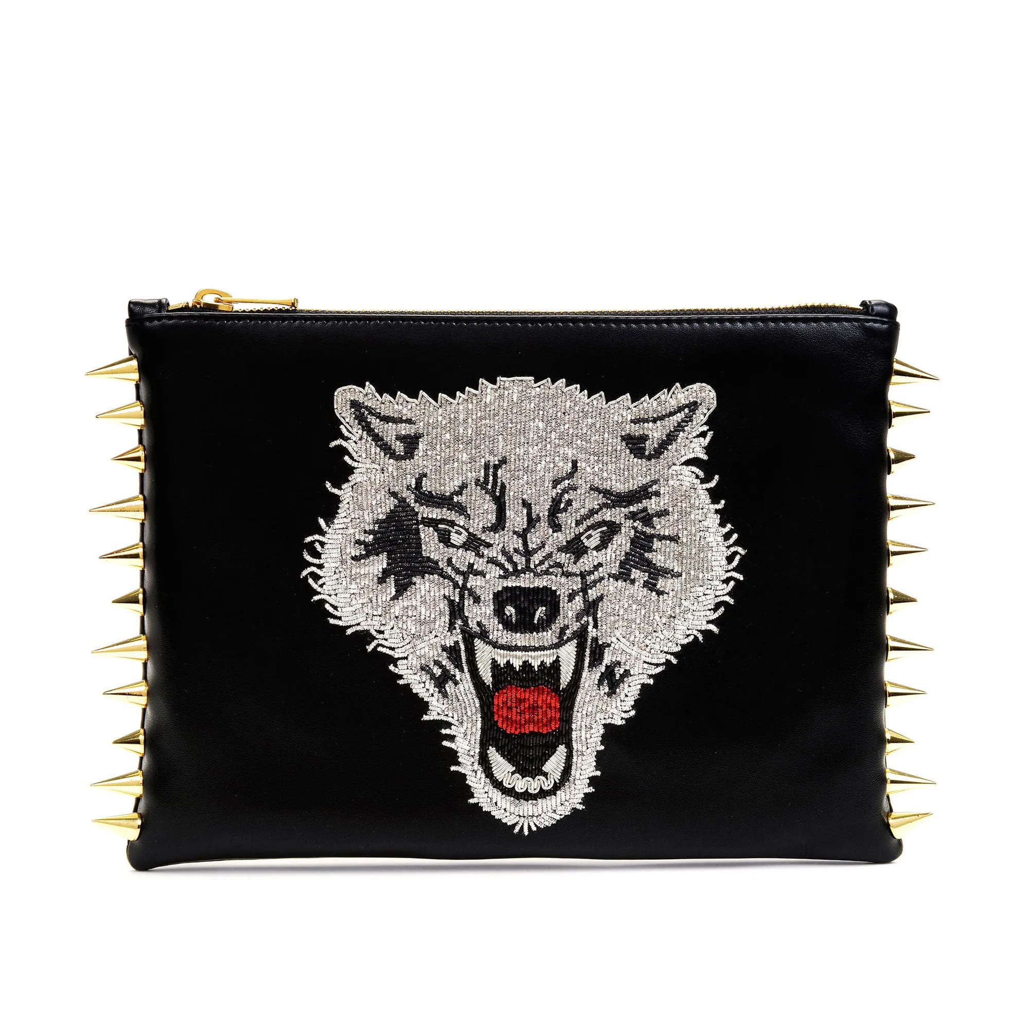 WOLF EMBROIDERED CLUTCH BAG