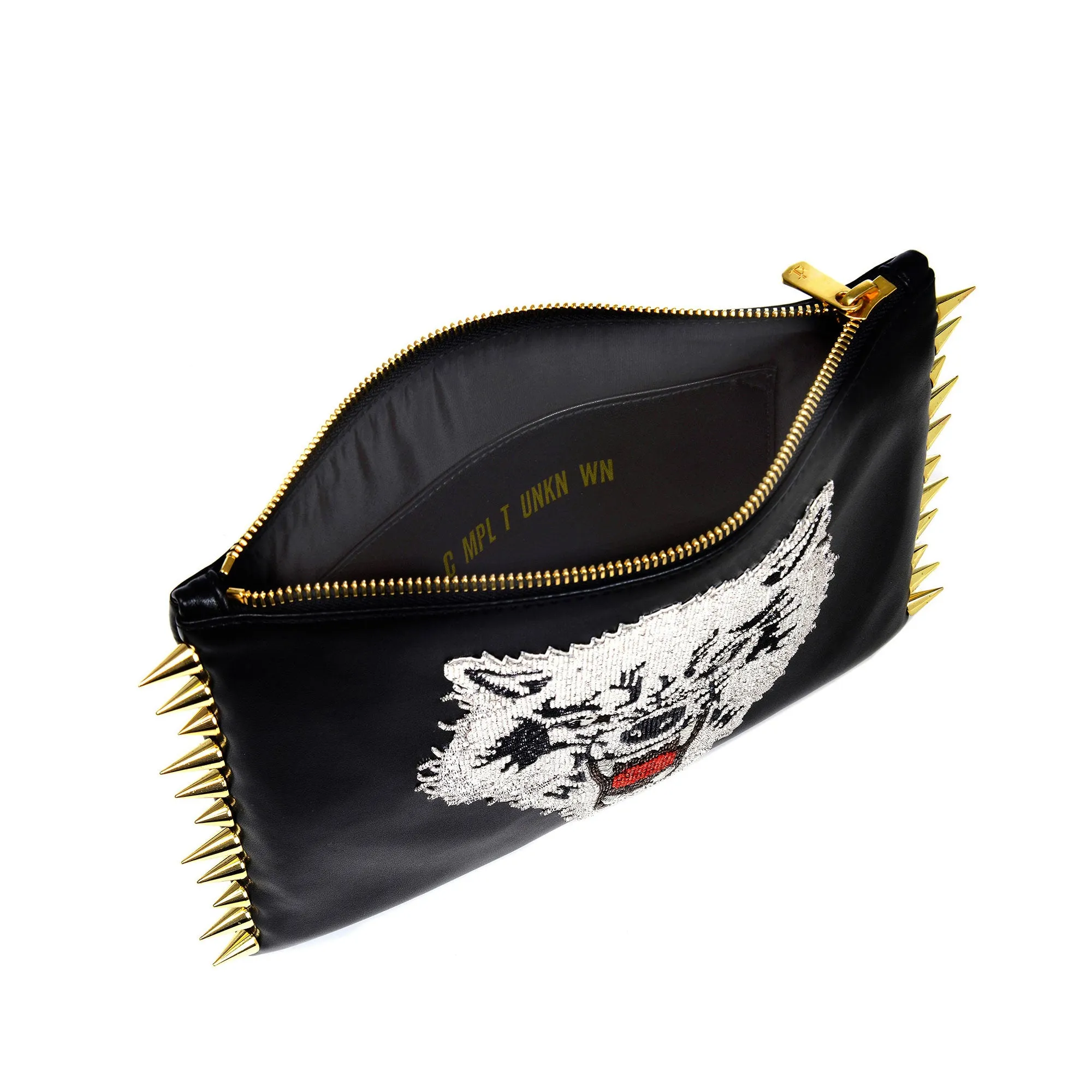 WOLF EMBROIDERED CLUTCH BAG