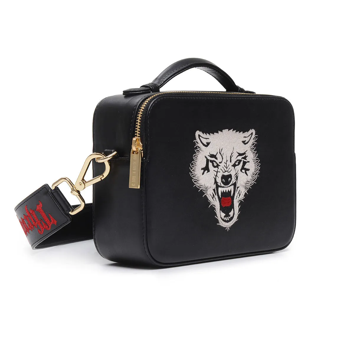WOLF EMBROIDERED CROSSBODY BAG