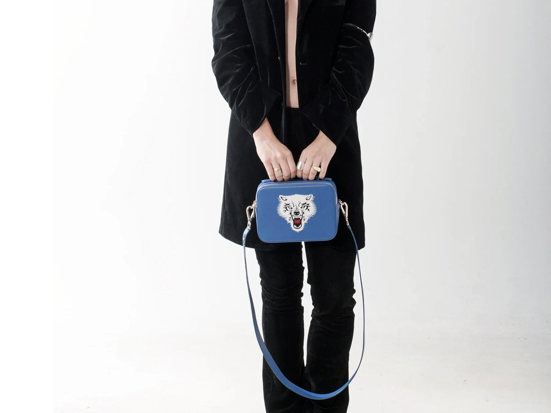 WOLF EMBROIDERED CROSSBODY BAG