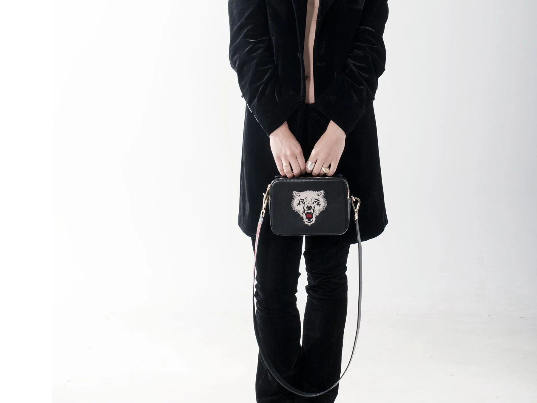 WOLF EMBROIDERED CROSSBODY BAG