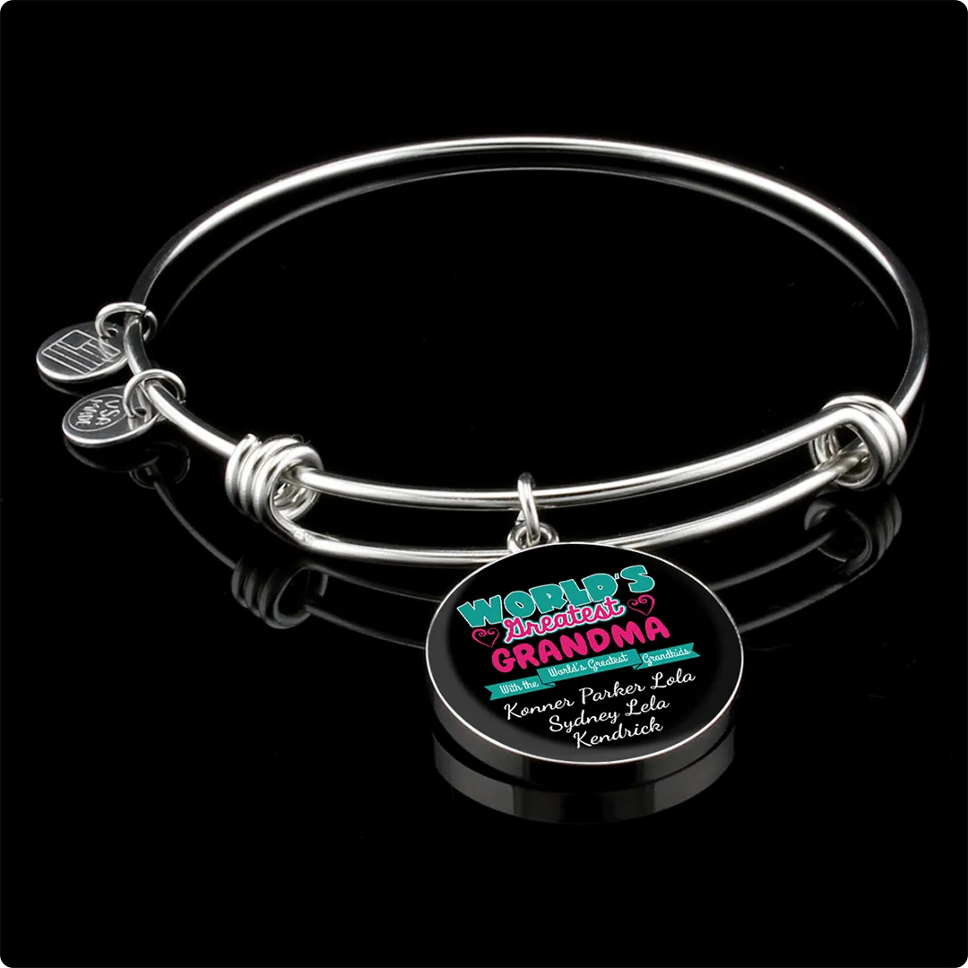WORLD'S GREATEST GRANDMA LUXURY BANGLE WITH GRANDKIDS NAMES