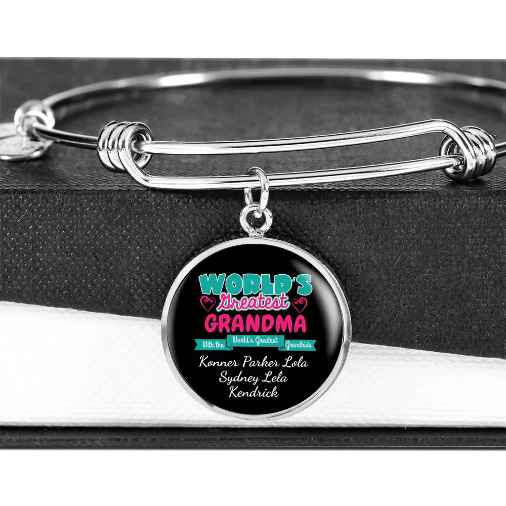 WORLD'S GREATEST GRANDMA LUXURY BANGLE WITH GRANDKIDS NAMES