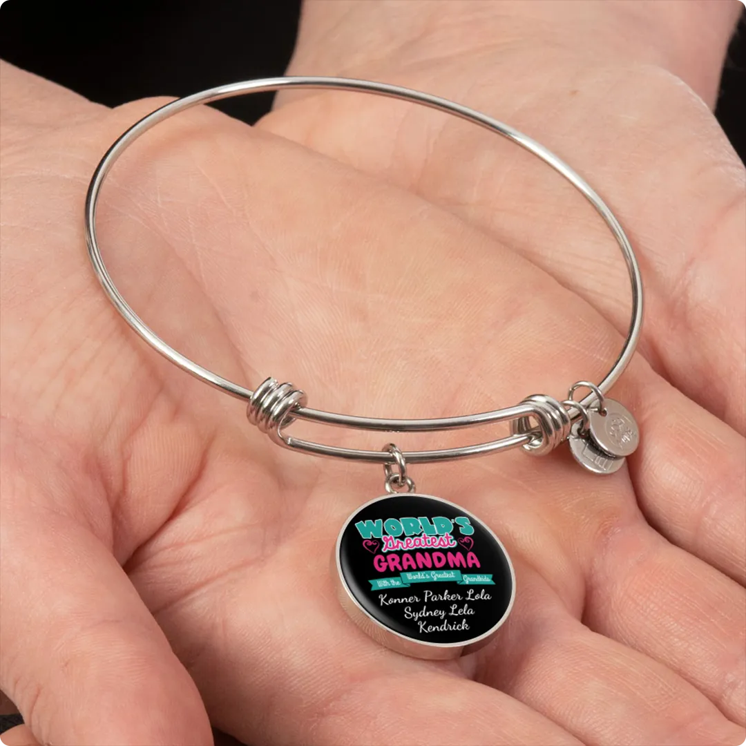 WORLD'S GREATEST GRANDMA LUXURY BANGLE WITH GRANDKIDS NAMES