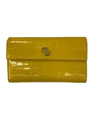 Yellow Faux Crocodile Skin Clutch