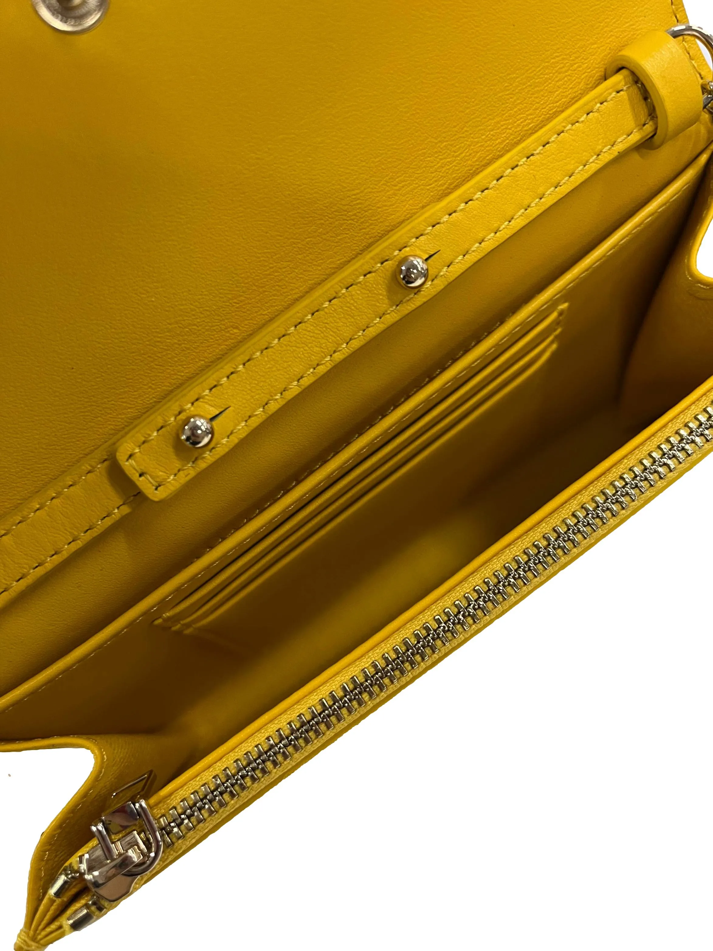 Yellow Faux Crocodile Skin Clutch