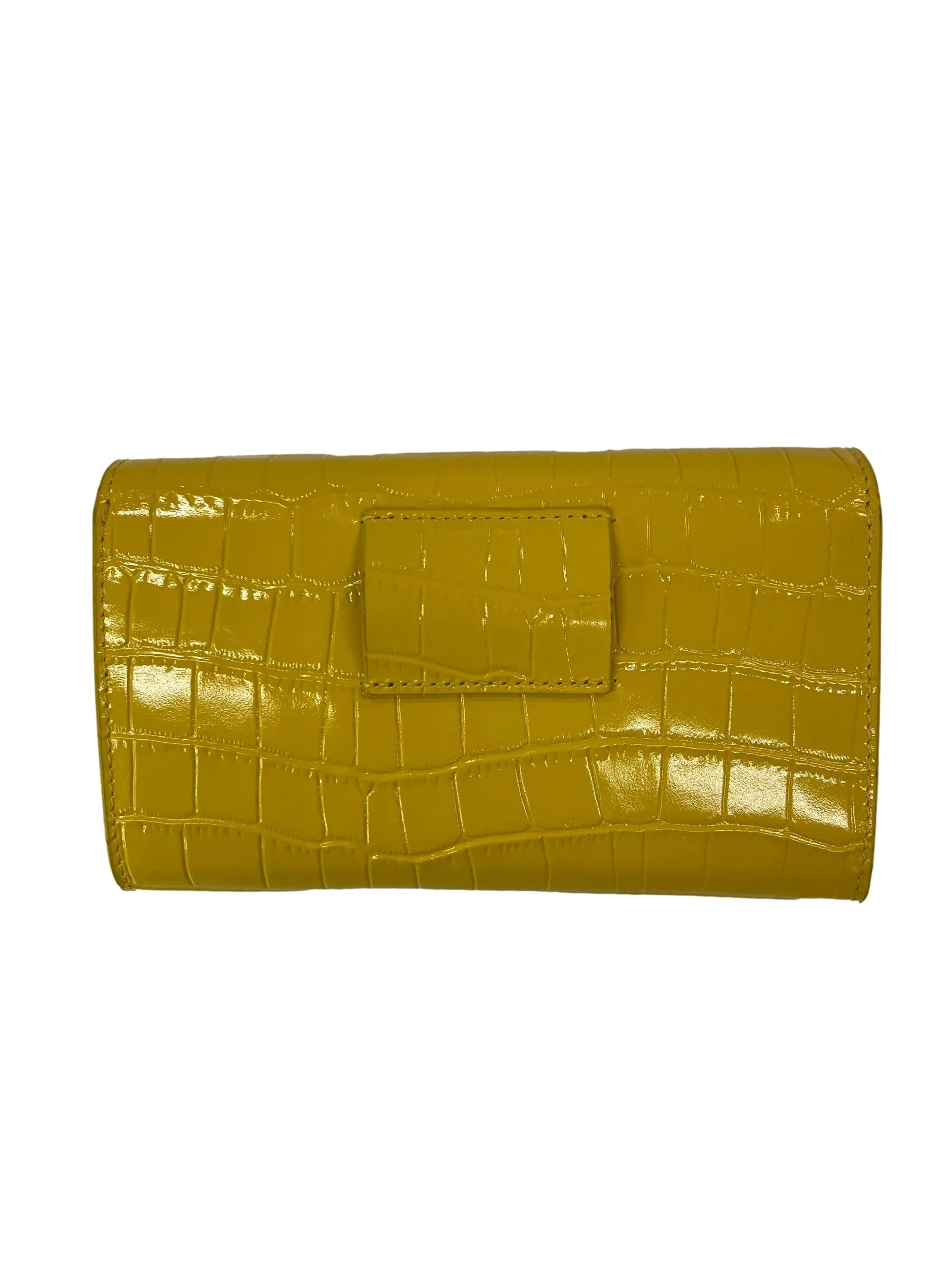 Yellow Faux Crocodile Skin Clutch