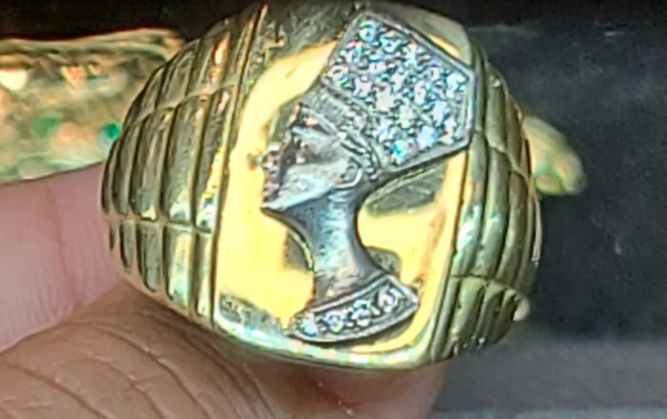 Yellow Gold Square Ring with Greek Muse