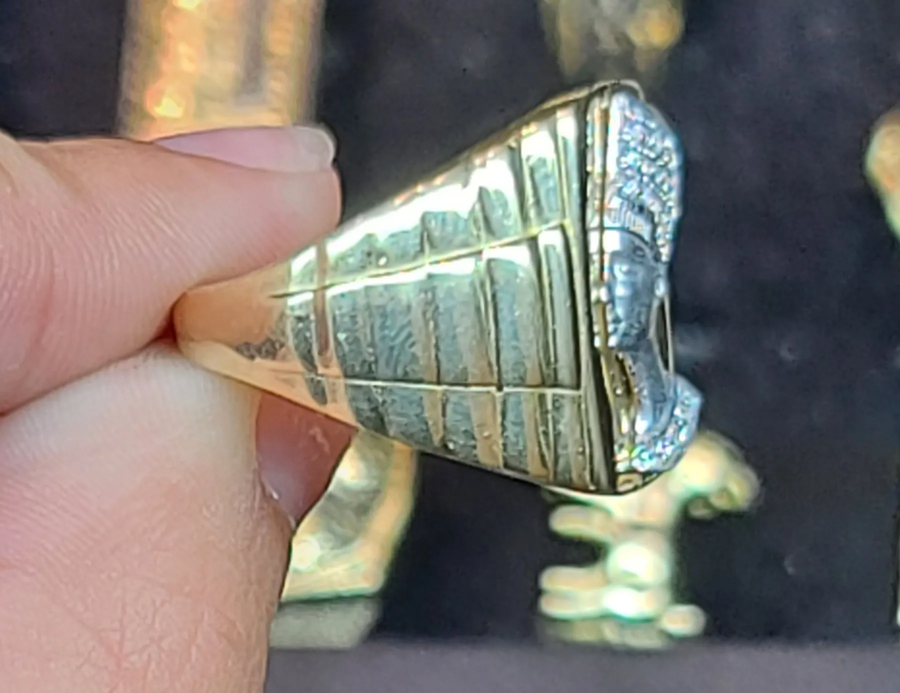 Yellow Gold Square Ring with Greek Muse