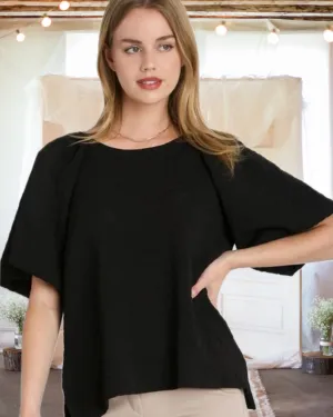 You and Me Together Boxy Cut Jacquard Top in Black - Misses and Curvy